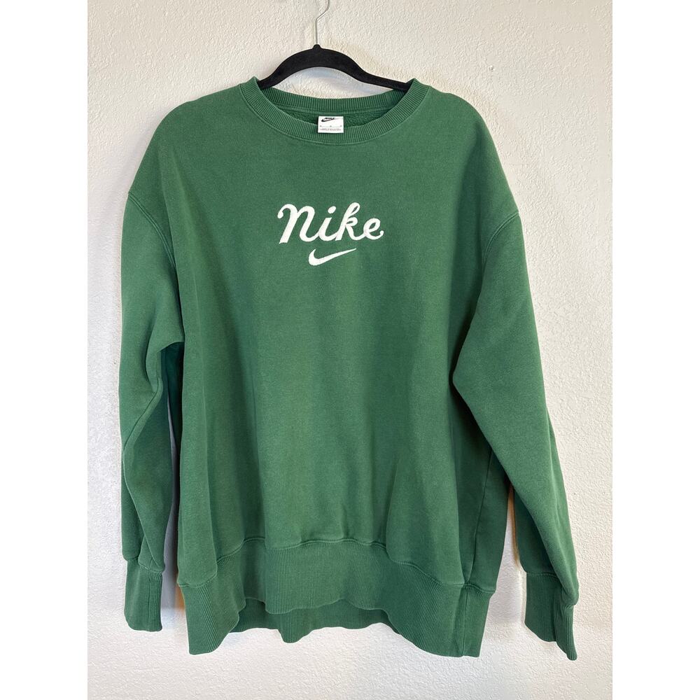Nike NSW Oversized Crew Green Sweatshirt Revolve Embroidered Logo Womens Medium - Picture 2 of 9